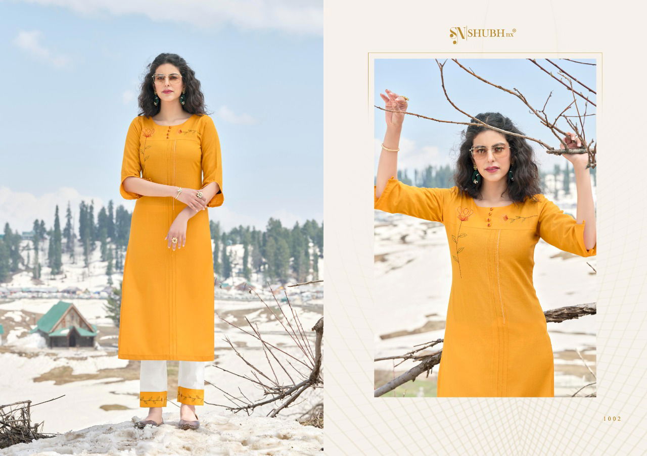Shubh Allen Fancy Ethnic Wear Cotton Embroidery Kurti With Bottom Collection